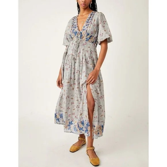 Free People Dresses & Skirts - Free People Lysette Floral Maxi Dress in Bluebell Combo